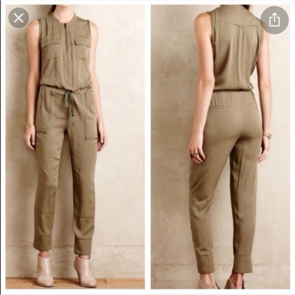 Elevenses Khaki Sleeveless Jumpsuit Anthropologie